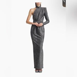 Michael Costello One-Shoulder Metallic Gown